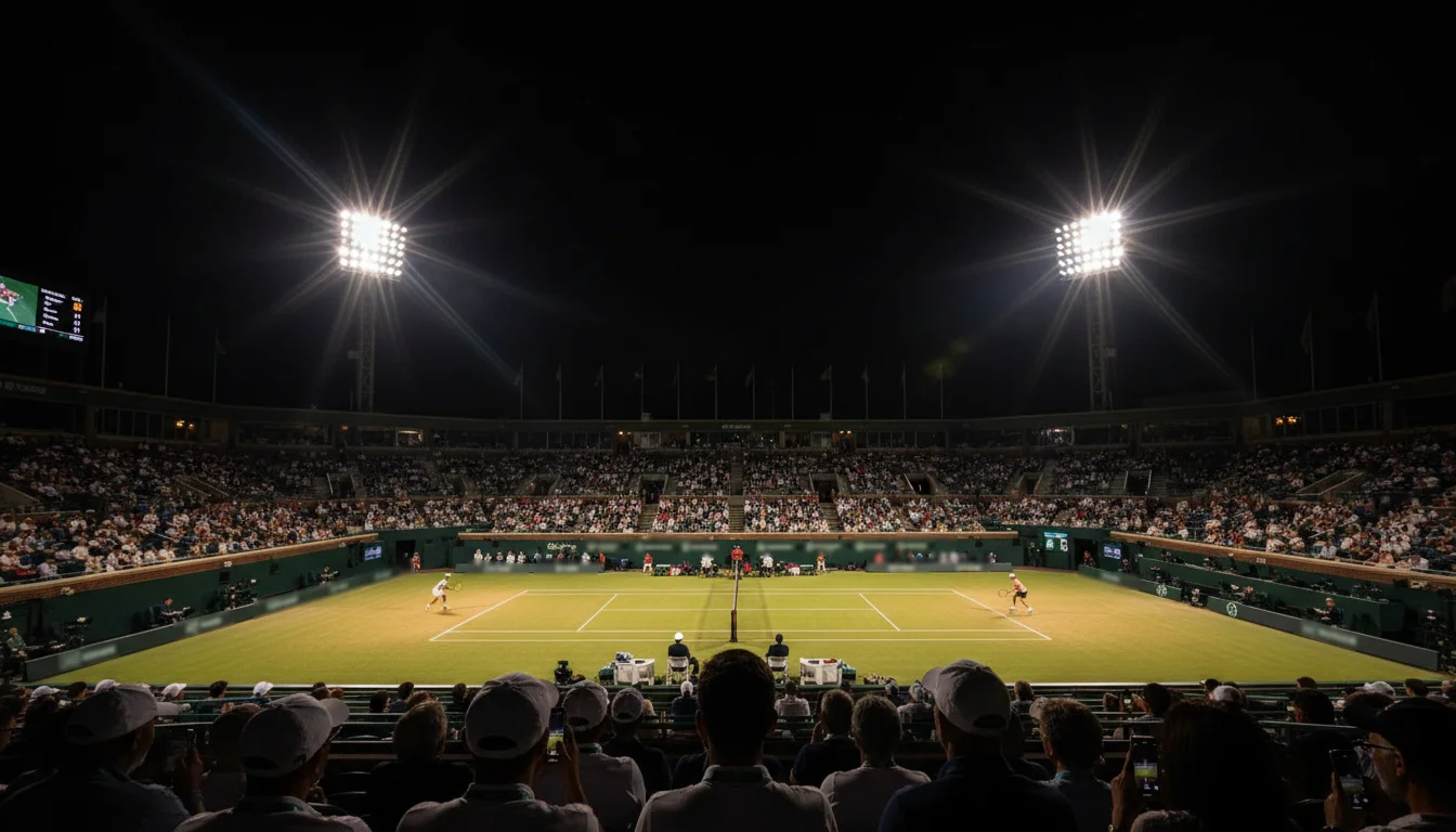 Apuestas de tenis en vivo — espectador siguiendo un partido de tenis en directo desde la grada