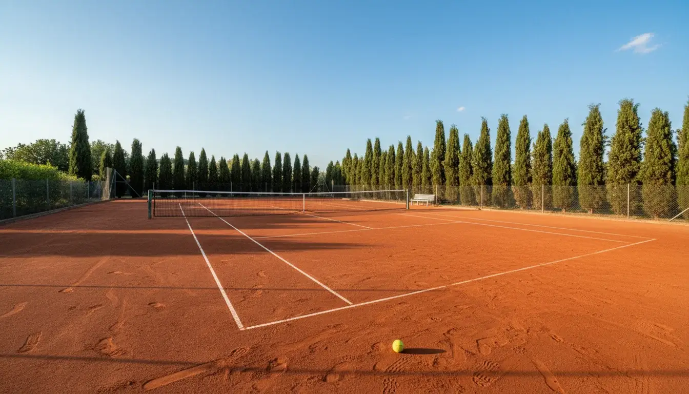 Estrategias de apuestas en tenis — partido de tenis en tierra batida con marcas de deslizamiento