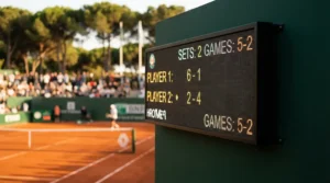 Hándicap en apuestas de tenis: marcador de un partido con diferencia de juegos visible