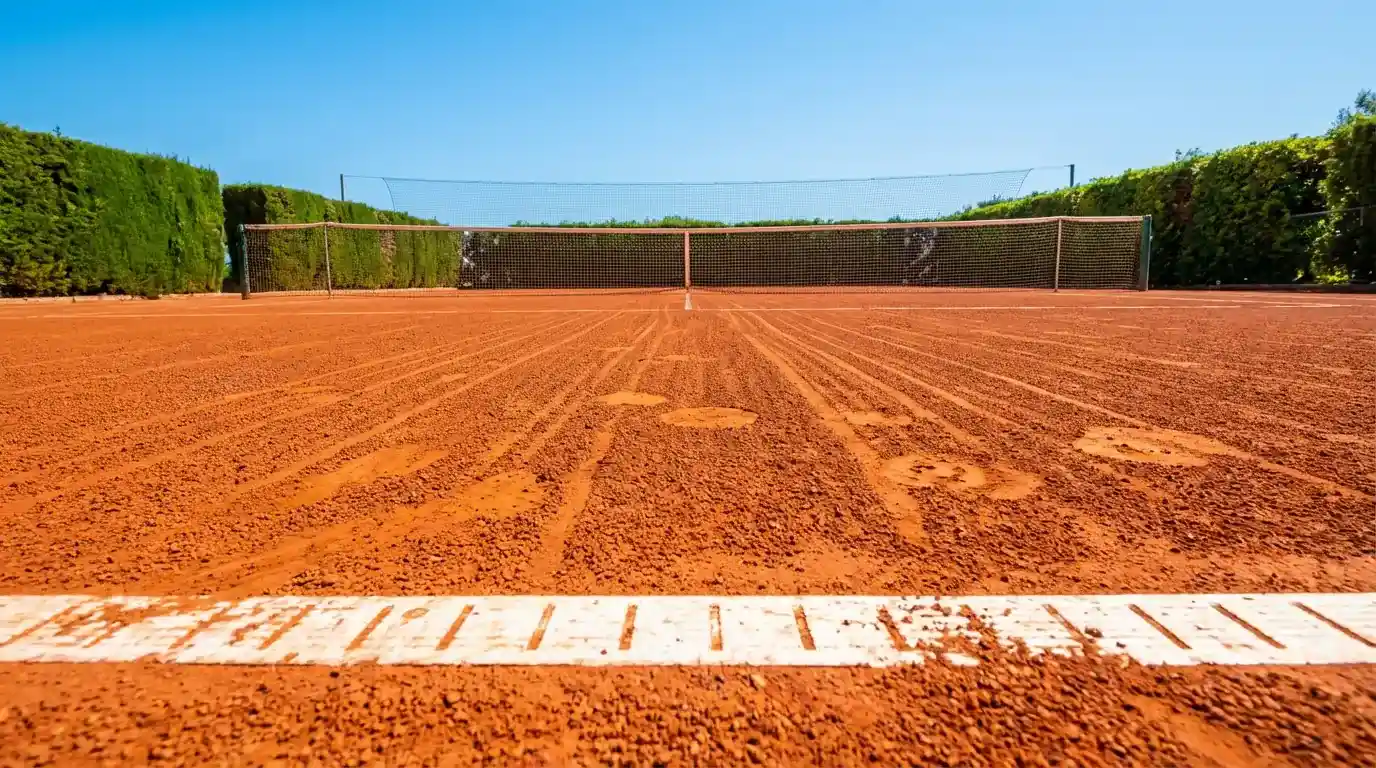 Superficies en tenis y apuestas: pista de tierra batida con líneas marcadas bajo luz natural
